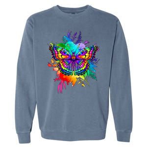 Colorful Rainbow Painted Butterfly Flowers Garment-Dyed Sweatshirt