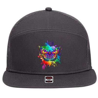 Colorful Rainbow Painted Butterfly Flowers 7 Panel Mesh Trucker Snapback Hat