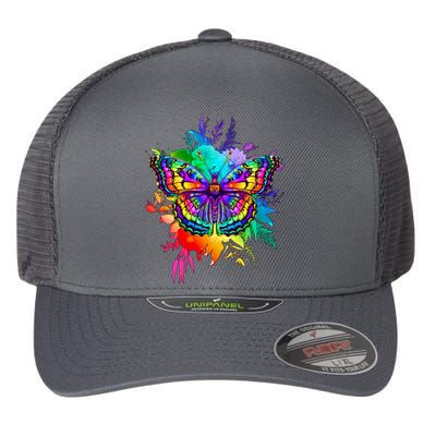 Colorful Rainbow Painted Butterfly Flowers Flexfit Unipanel Trucker Cap