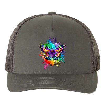 Colorful Rainbow Painted Butterfly Flowers Yupoong Adult 5-Panel Trucker Hat