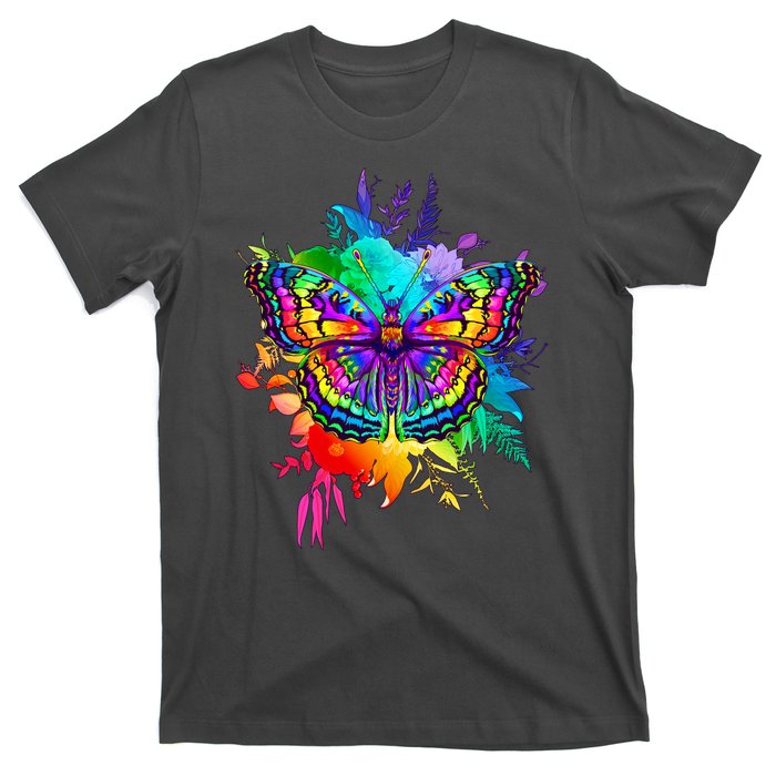 Colorful Rainbow Painted Butterfly Flowers T-Shirt