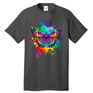 Colorful Rainbow Painted Butterfly Flowers Tall T-Shirt