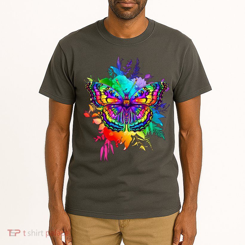 Colorful Rainbow Painted Butterfly Flowers Tall T-Shirt