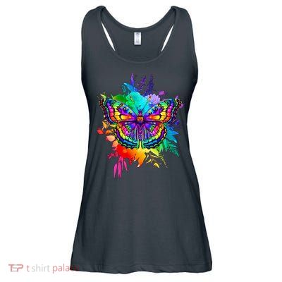 Colorful Rainbow Painted Butterfly Flowers Ladies Essential Flowy Tank