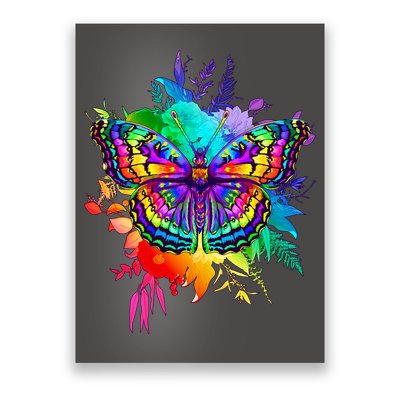 Colorful Rainbow Painted Butterfly Flowers Poster