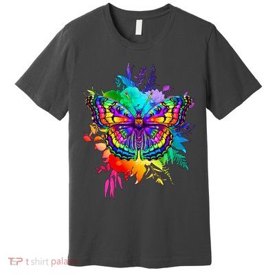 Colorful Rainbow Painted Butterfly Flowers Premium T-Shirt