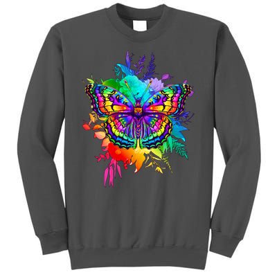 Colorful Rainbow Painted Butterfly Flowers Tall Sweatshirt