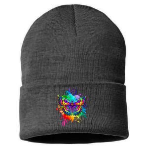 Colorful Rainbow Painted Butterfly Flowers Sustainable Knit Beanie