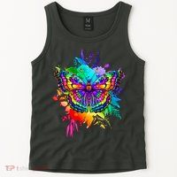Colorful Rainbow Painted Butterfly Flowers Tank Top