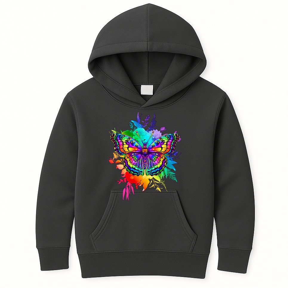Colorful Rainbow Painted Butterfly Flowers Kids Hoodie