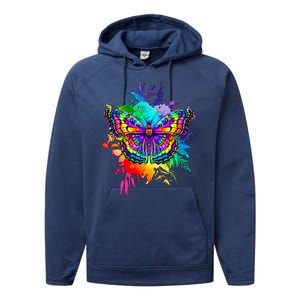 Colorful Rainbow Painted Butterfly Flowers Performance Fleece Hoodie