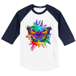 Colorful Rainbow Painted Butterfly Flowers Baseball Sleeve Shirt