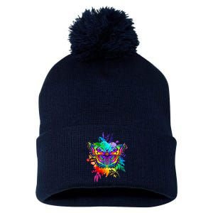 Colorful Rainbow Painted Butterfly Flowers Pom Pom 12in Knit Beanie