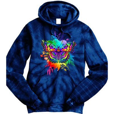 Colorful Rainbow Painted Butterfly Flowers Tie Dye Hoodie