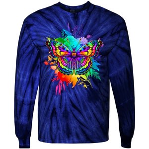 Colorful Rainbow Painted Butterfly Flowers Tie-Dye Long Sleeve Shirt