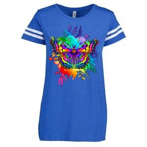 Colorful Rainbow Painted Butterfly Flowers Enza Ladies Jersey Football T-Shirt