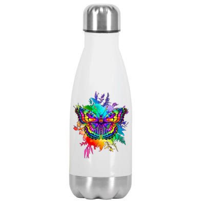 Colorful Rainbow Painted Butterfly Flowers Stainless Steel Insulated Water Bottle