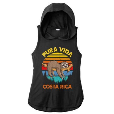 Costa Rica Pura Vida Sloth Ladies PosiCharge Tri-Blend Wicking Draft Hoodie Tank