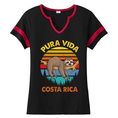 Costa Rica Pura Vida Sloth Ladies Halftime Notch Neck Tee