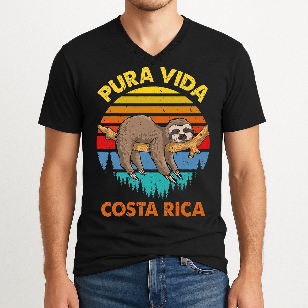 Costa Rica Pura Vida Sloth V-Neck T-Shirt
