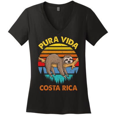 Costa Rica Pura Vida Sloth Women's V-Neck T-Shirt