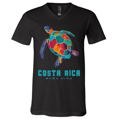 Costa Rica Pura Vida Vintage Vacation Beach Sea Turtle V-Neck T-Shirt