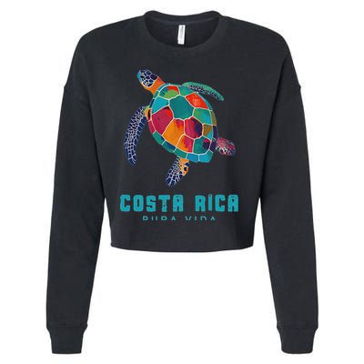 Costa Rica Pura Vida Vintage Vacation Beach Sea Turtle Cropped Pullover Crew