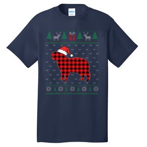 Capybara Red Plaid Ugly Christmas Sweater Matching Pajamas Tall T-Shirt