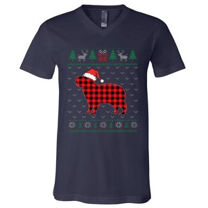 Capybara Red Plaid Ugly Christmas Sweater Matching Pajamas V-Neck T-Shirt