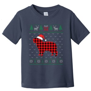 Capybara Red Plaid Ugly Christmas Sweater Matching Pajamas Toddler T-Shirt