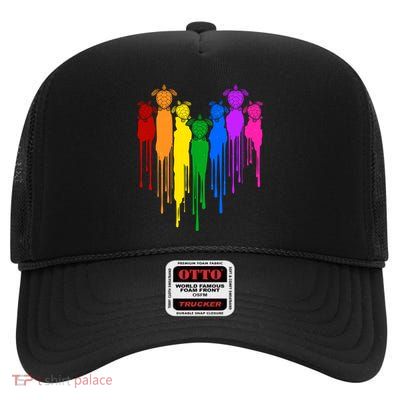 Cute Rainbow Painted Turtles Heart High Crown Mesh Back Trucker Hat