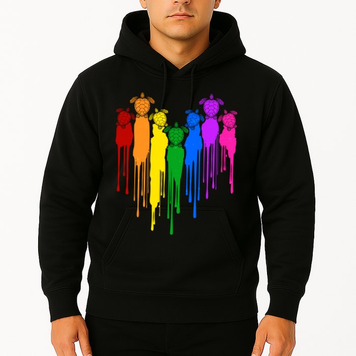 Cute Rainbow Painted Turtles Heart Hoodie