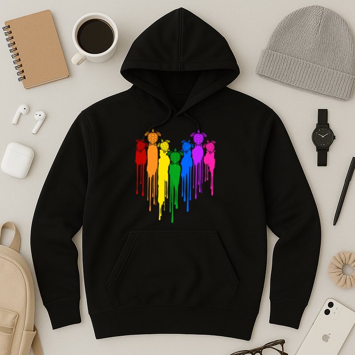Cute Rainbow Painted Turtles Heart Hoodie