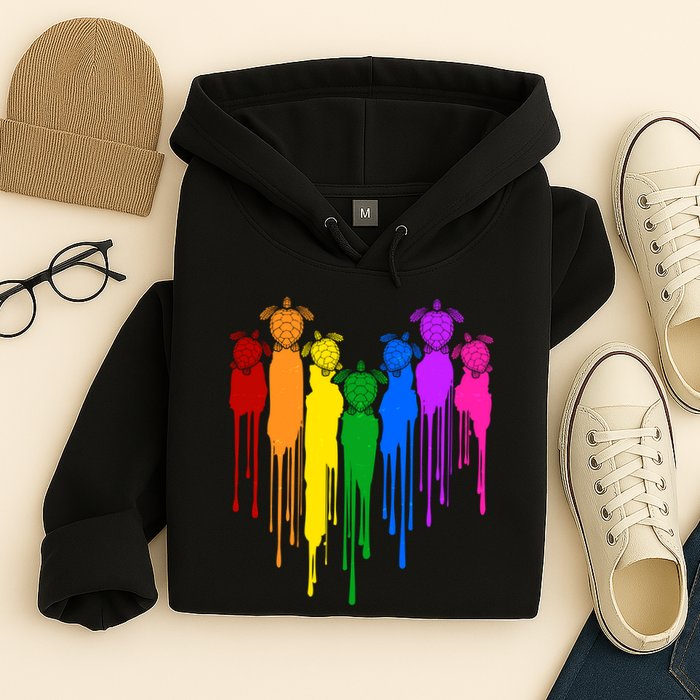 Cute Rainbow Painted Turtles Heart Hoodie
