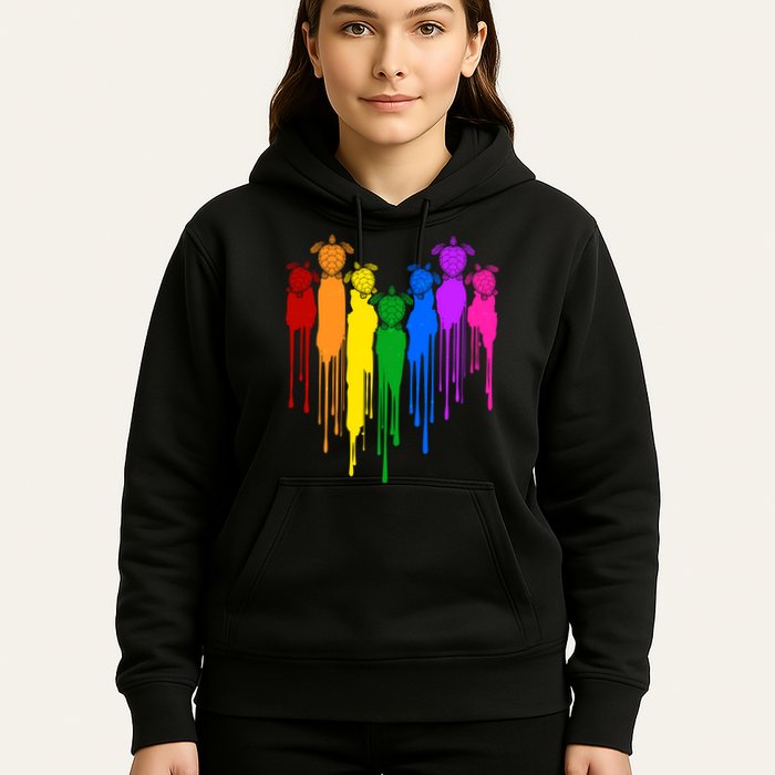 Cute Rainbow Painted Turtles Heart Hoodie