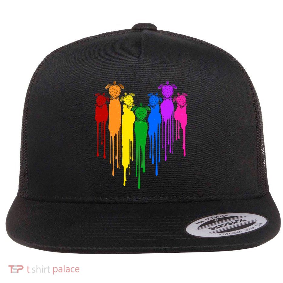 Cute Rainbow Painted Turtles Heart Flat Bill Trucker Hat