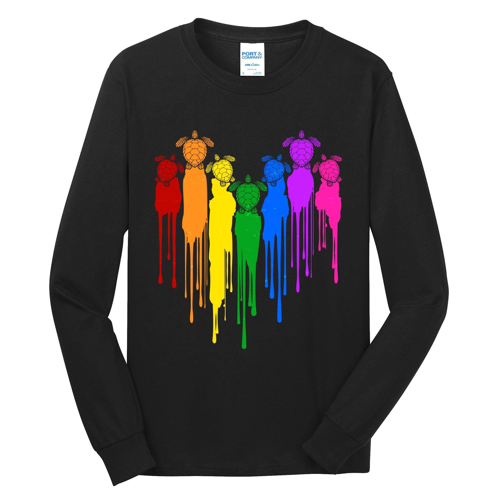 Cute Rainbow Painted Turtles Heart Tall Long Sleeve T-Shirt