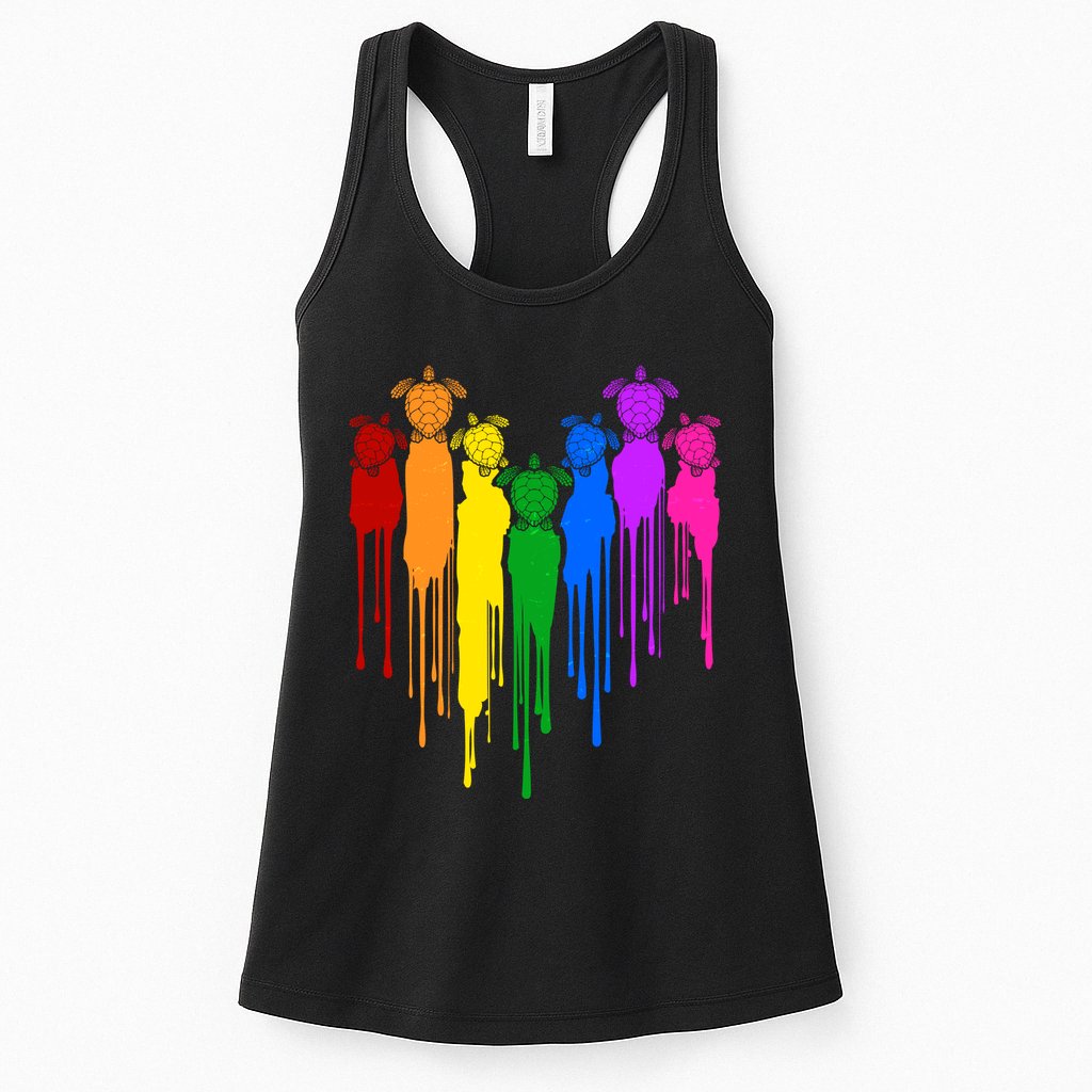Cute Rainbow Painted Turtles Heart Womens Tank Top