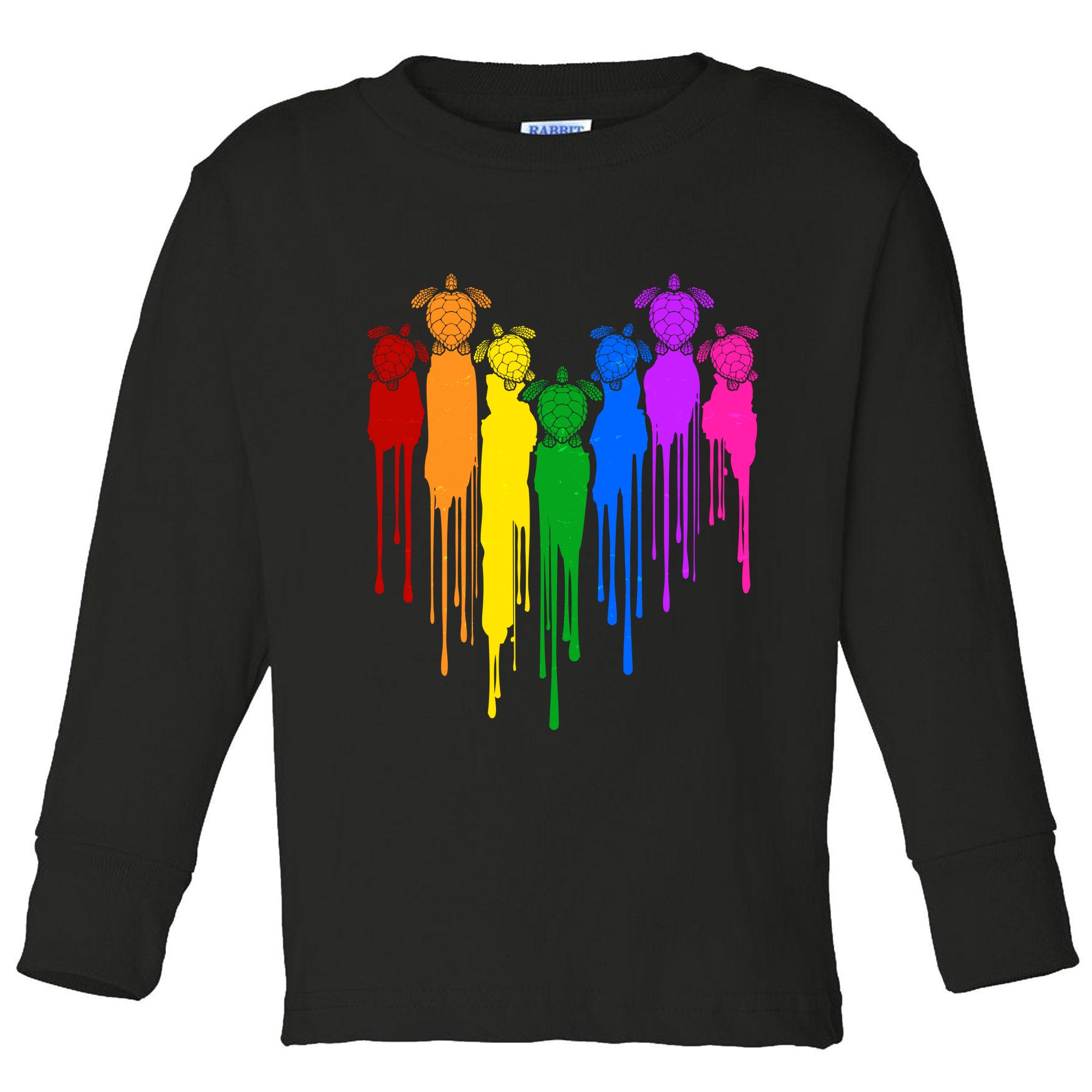 Cute Rainbow Painted Turtles Heart Toddler Long Sleeve Shirt