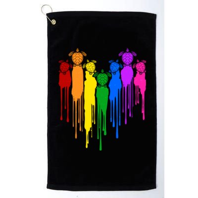 Cute Rainbow Painted Turtles Heart Platinum Collection Golf Towel