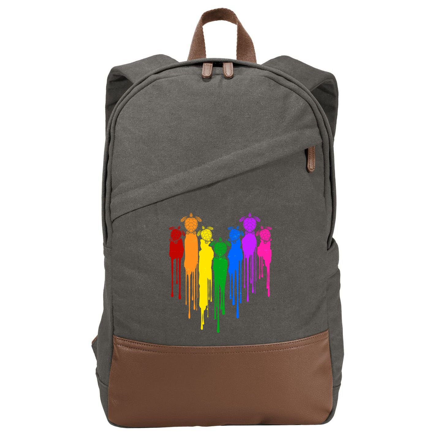 Cute Rainbow Painted Turtles Heart Cotton Canvas Backpack
