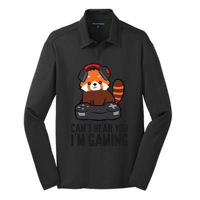 Cute Red Panda Gaming CanT Hear You IM Gaming Silk Touch Performance Long Sleeve Polo