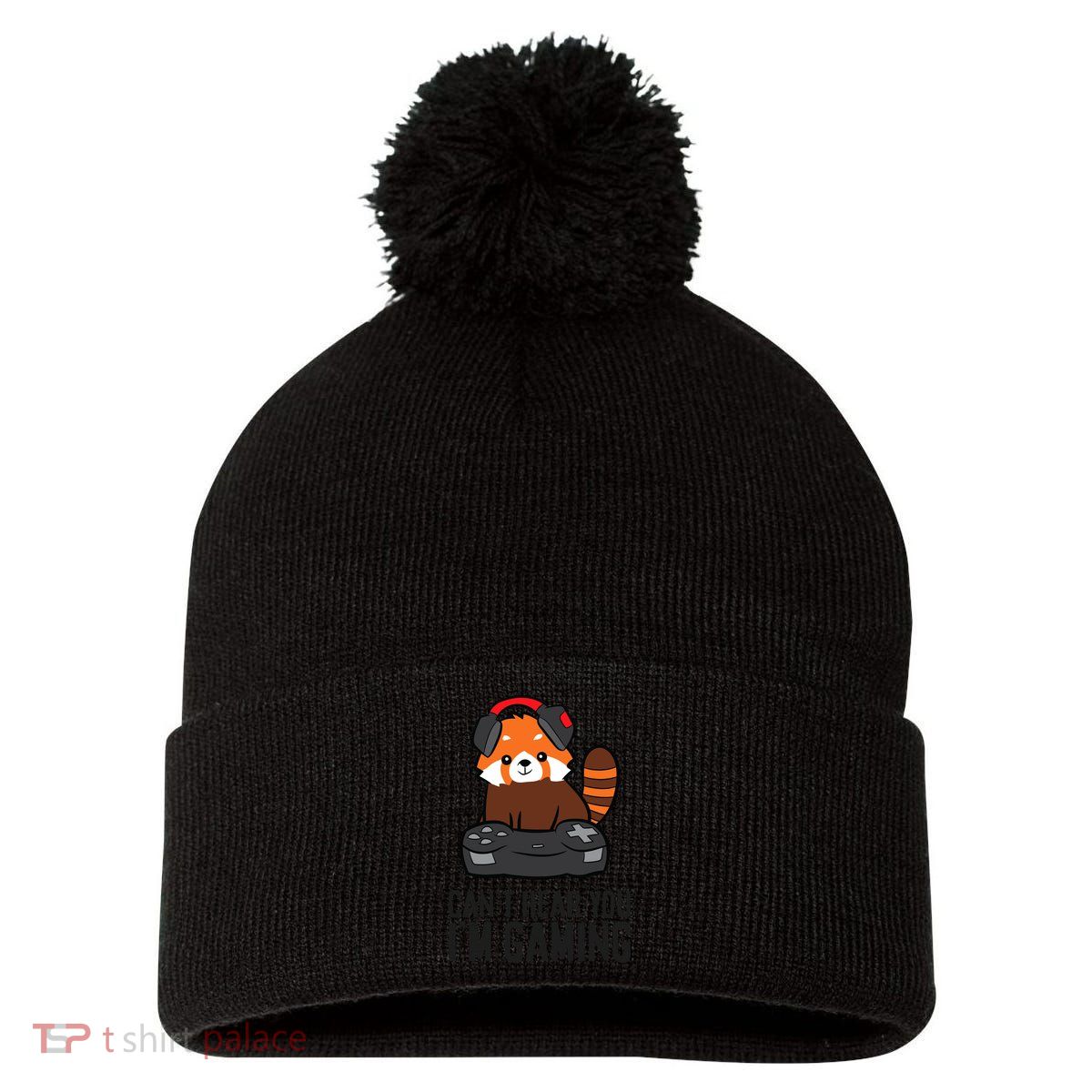Cute Red Panda Gaming CanT Hear You IM Gaming Pom Pom 12in Knit Beanie