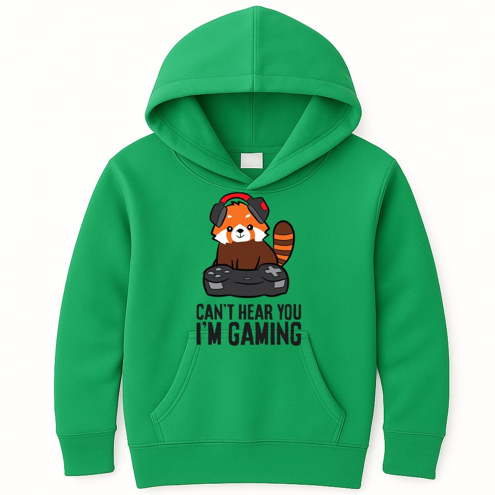 Cute Red Panda Gaming CanT Hear You IM Gaming Kids Hoodie