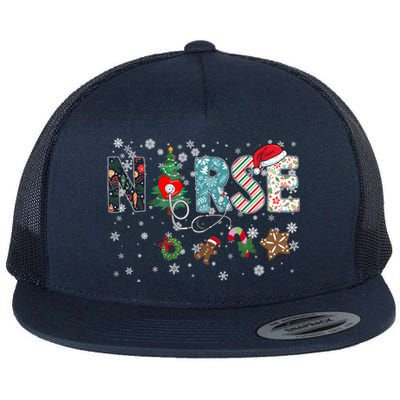 Christmas Rn Pride: Christmas Nurse Stethoscope Funny Gift Flat Bill Trucker Hat