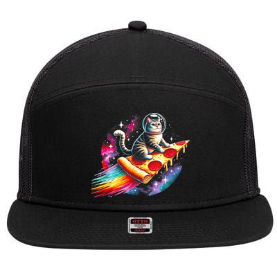 Cat Riding Pizza Galaxy Kitten Outerspace Galaxy Cat 7 Panel Mesh Trucker Snapback Hat