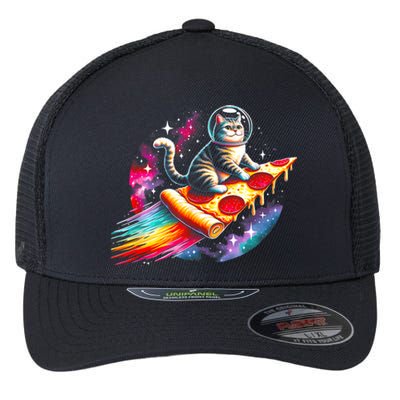 Cat Riding Pizza Galaxy Kitten Outerspace Galaxy Cat Flexfit Unipanel Trucker Cap