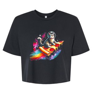 Cat Riding Pizza Galaxy Kitten Outerspace Galaxy Cat Bella+Canvas Jersey Crop Tee