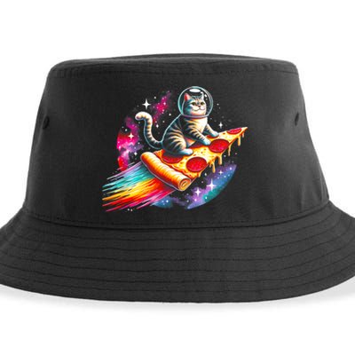 Cat Riding Pizza Galaxy Kitten Outerspace Galaxy Cat Sustainable Bucket Hat