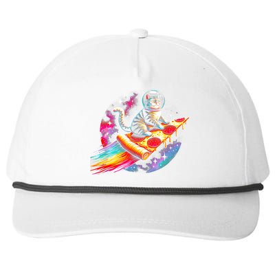 Cat Riding Pizza Galaxy Kitten Outerspace Galaxy Cat Snapback Five-Panel Rope Hat